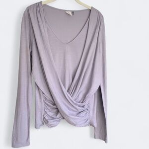Anthropologie AKEMI & KIN Lilac Purple Long Sleeve Faux Wrap Cotton Top SZ S